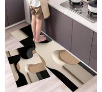 DUOTCYELE Juego De 2 Alfombra Cocina Círculo 3D Geométrico Lavable Antideslizante Alfombras De Cocina Minimalismo Retro Marrón Tapete para Entrada Interior Pasillo40x60cm+40x120cm