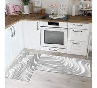 DUOTCYELE Juego De 2 Alfombra Cocina Textura De Onda 3D Lavable Antideslizante Alfombras De Cocina Minimalismo Blanco Tapete para Entrada Interior Pasillo45x75cm+45x150cm