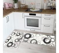 DUOTCYELE Juego De Alfombras De Cocina Círculo De Acuarela 2 Piezas, Alfombras Y Tapetes De Cocina Minimalismo Antideslizantes 50x80cm+50x150cm Alfombra De Piso para Pasillo Entrada