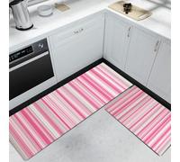 DUOTCYELE Juego De Alfombras De Cocina Rayas Degradadas Rosas 2 Piezas, Alfombras Y Tapetes De Cocina Minimalismo Antideslizantes 50x80cm+50x150cm Alfombra De Piso para Pasillo Entrada