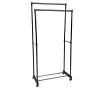 Dupi burro ropa doble easy con ruedas y estante, frenos, armario abierto, organizador zapatos, vestidor, burros percheros (negro, 74,5 x 39 x 157)