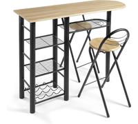 Miroytengo Mesa Alta de Cocina Office Negro/Roble, Roble/Blanco y Blanco/Plata Clara con 2 Taburetes Plegables 40x88x120 cm