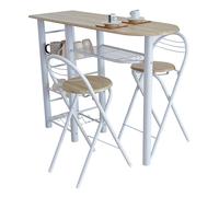 DUPI Conjunto Mesa de Cocina Bar Ahorra Espacio | Estructura Metálica y Tabla de Madera Blanca | 4 Estantes + 2 Taburetes Plegables Blancos Taupe