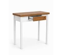 DUPI Mesa Cocina Extensible Agora | Apertura Tipo Libro | 1 Cajón | 40/80x80x76 cm | Tablero MDF 18 mm | Patas Metálicas Redondas | Blanco/Taupe