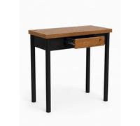 DUPI Mesa Cocina Extensible Agora | Apertura Tipo Libro | 1 Cajón | 40/80x80x76 cm | Tablero MDF 18 mm | Patas Metálicas Redondas | Negro/Taupe