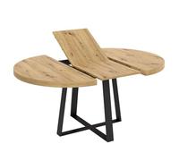 DUPI Mesa de Comedor Extensible Nordic, Efecto Madera Natural, Patas Metálicas Grafito, Diseño Industrial, Redonda 110/158x90cm