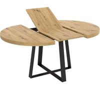 DUPI Mesa de Comedor Extensible Nordic, Efecto Madera Natural, Patas Metálicas Grafito, Diseño Industrial, Redonda 120/168x90cm