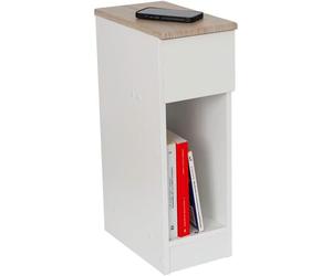 Dupi mesita de noche estrecha slim para espacios reducidos. optimiza el almacenamiento y ofrece funcionalidad. (blanco/taupe)