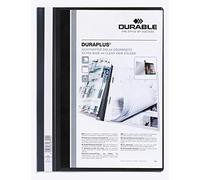 Durable 257901 Carpeta de fástener con cubierta transparente y tapa posterior de color Duraplus para A4, negro, paquete de 25
