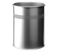 Durable 330023 Papelera redonda de metal, 15 litros, perforación 30 mm, plata