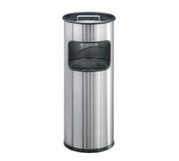 Durable 337323 Papelera de acero inoxidable con cenicero redonda, plata