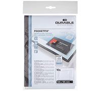 Durable 807619 Funda autoadhesiva Pocketfix, 148 x 105 mm (dimensiones interiores), paquete de 10, transparente, DIN A6