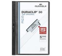 Durable Carpeta con clip Duraclip Original 30, 5 piezas, negro, 222701 | Lámina dura para hasta 30 hojas A4, capacidad 3 mm, lomo de color, tapa frontal transparente, Made in Germany