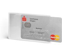Durable Identificador de Tarjeta RFID, 3 Piezas, Transparente, 890319 | Bloqueo de doble cara a 13,56 MHz para tarjetas de crédito y bancarias, trasera plateada, ahorra espacio, Made in Germany