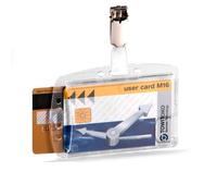 Durable Identificador Rígido con Pinza para 2 Tarjetas, Transparente (Set de 25)