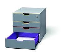 DURABLE Cajonera VARICOLOR – 4 compartimentos, con cerrojo – Gris plástico