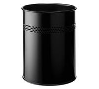 Durable Papelera Redonda de Metal, 15 Litros, negro, 330001 | Acero con resina epoxi, anillo decorativo de 30 mm, para oficina y hogar, borde de agarre, 260 mm