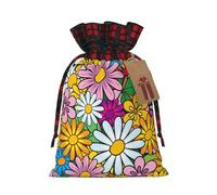 DURAGS Bolsas de regalo de dibujos animados con diseño de flores con bloques de color, textura rústica, prácticas bolsas de regalo de Navidad y vacaciones
