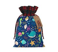 DURAGS Bolsas de regalo de peces marinos de dibujos animados, con textura rústica, prácticas bolsas de regalo de Navidad y vacaciones