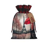 DURAGS Torre Eiffel con paraguas rojo, bolsas de regalo bloqueadas de color, textura rústica, prácticas bolsas de regalo de Navidad y vacaciones