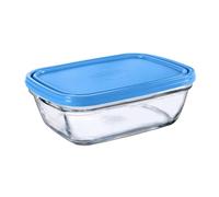 Duralex Freshbox|Caja de almacenamiento de alimentos rectangular con tapa de plástico azul 1,1 L|1 Unidad|Cristal ultra resistente a los arañazos, compatible con microondas y lavavajillas, Made in