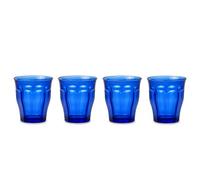 DURALEX | Set 4 Vasos de Cristal 310 ml Picardie Saphir Marine, vasos de agua de vidrio azul con relieve, apilables y resistentes, aptos lavavajillas y microondas, hogar y cocina