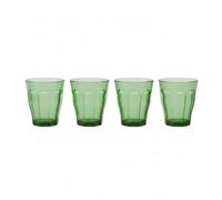 DURALEX | Set 4 Vasos de Cristal Agua 250 ml Picardie Verde, Vasos Bajos de Vidrio con Relieve Clásico, Aptos Lavavajillas y Microondas, Set de Vasos para Cocina y Hogar