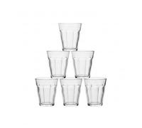 DURALEX | Set 6 Vasos de Cristal Agua 200 ml Picardie Transparente, Vasos Bajos de Vidrio Templado con Relieve, Aptos Lavavajillas y Microondas, Vasos para Cocina y Hogar