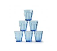 DURALEX | Set 6 Vasos de Cristal Agua 250 ml Picardie Marine Azul, Vasos Bajos de Vidrio Templado con Relieve, Apilables, Aptos Lavavajillas y Microondas, Hogar y Cocina