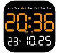 Durashmall Reloj de pared LED multifuncional, reloj electrónico con calendario, termómetro, cuenta regresiva de alarma de fase lunar, diseño cuadrado moderno, brillo de 10 niveles, control remoto