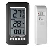 Durashmall Termómetro digital inalámbrico para interiores y exteriores, reloj higrómetro con pantalla LCD, registro máximo mínimo, formato de 12 horas, 24 horas, montaje en pared, para jardín, hogar