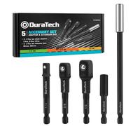 DURATECH 5-Pieza Juego de Adaptadores de Vaso de Impacto, Incluye 1/4", 3/8" y 1/2" Adaptadores y Barra de Extensión de 60mm y 150mm, Accesorios Profesionales para Taladros/Destornilladores