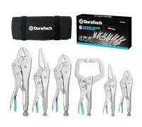DURATECH Juego de 6 Alicates de Presión con 2 Alicates de Punta Larga de 16,5 cm y 24 cm, 3 Alicates de Mordaza Curva de 12,7 cm, 17,8 cm y 25,4 cm y 1 Alicate Tipo C 15 cm, con Estuche Enrollable