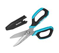 DURATECH Tijeras Multiusos, Tijeras Multifunción 4 en 1, Tijeras de Alta Resistencia, de Acero Inoxidable con Hoja Curva y Dentada, con Cortador de Alambre, para Tela, Cuero, Cartón