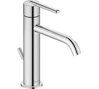 Duravit Balcoon - Grifo para lavabo (tamaño M (altura de la caña: 138 mm), ahorro de energía (FreshStart), grifo de baño de ahorro de agua (MinusFlow), con desagüe de barra de tirador, cromado