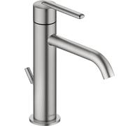 Duravit Balcoon - Grifo para lavabo (tamaño M (altura del caño 138 mm), ahorro de energía, grifo de baño (MinusFlow), con desagüe de barra de tracción, acero inoxidable cepillado