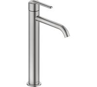 Duravit Balcoon - Grifo para lavabo (tamaño XL (altura de caño 153 mm), ahorro de energía (FreshStart), grifo de baño (MinusFlow), acero inoxidable cepillado