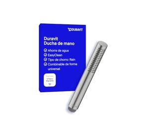 Duravit Ducha de mano tipo barra, cabezal de ducha con tipo de chorro Rain, ducha de mano redonda con función de ahorro de agua MinusFlow, de fácil limpieza, acero inoxidable cepillado
