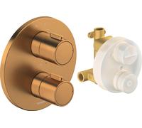 Duravit Grifería termostática Set termostato empotrado, roseta redonda, 2 consumidores, 24 l/min, TH4200008004, Color: bronce cepillado