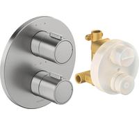 Duravit Grifería termostática Set termostato empotrado, roseta redonda, 2 consumidores, 24 l/min, TH4200008070, Color: acero inoxidable pulido