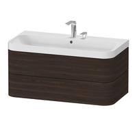 Duravit Happy D.2 Plus Set en forma de c colgado en la pared, 975x490mm, 2 cajones, 2 agujeros para grifos, HP4348E6969, Color: Nogal cepillado Chapa de madera auténtica