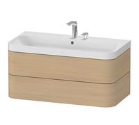 Duravit Happy D.2 Plus Set en forma de c colgado en la pared, 975x490mm, 2 cajones, 2 agujeros para grifos, HP4348E7171, Color: Roble mediterráneo Chapa de madera auténtica