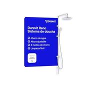 Duravit Reno Columna de Ducha sin Mezclador, sistema de ducha ahorrador con cabezal Ø 25 cm, barra regulable, desviador, ducha de mano con 3 modos, instalación fácil, acabado en cromo