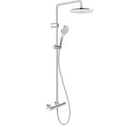 Duravit Sistema de ducha, ahorro de agua, cabezal de ducha con 3 tipos de chorro (lluvia, lluviaIntensa, lluviaSuave), alcachofa ajustable en ángulo, cromo