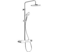 Duravit Sistema de ducha con 3 tipos de chorro, alcachofa regulable en ángulo, fácil de limpiar, sistema de ducha con termostato, cromado/blanco