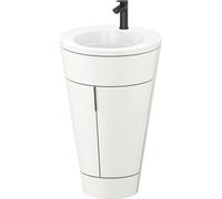 Duravit Starck 1 conjunto encolado al suelo, redondo, 560x864x605mm, lavabos blanco alto brillo, tirador negro diamante, S19513OBD360000, Color: Blanco seda lacado mate