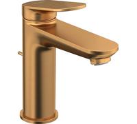Duravit Wave Grifo monomando para lavabo, tamaño M (altura del caño: 111 mm), grifo de baño con juego de desagüe de varilla, grifo para lavabo, bronce cepillado