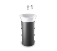 Duravit White Tulip, mueble de lavabo de pie, anchura 350 x fondo 410mm, con compartimento abierto, con tecnología tip-on, WT4239077H1, Color: Cuerpo: grafito alto brillo, frente: nogal americano maci