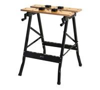Durhand banco de trabajo plegable mesa de trabajo portátil con 4 abrazaderas agujeros para sierra uso doméstico carpintería hierro mdf soporta 70 kg 56x62x75 cm natural negro