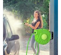 DURHAND Carrete para Manguera Soporte Mural Portamanguera 10m Roll-up Automatico Conector de Manguera para Jardin Terraza
